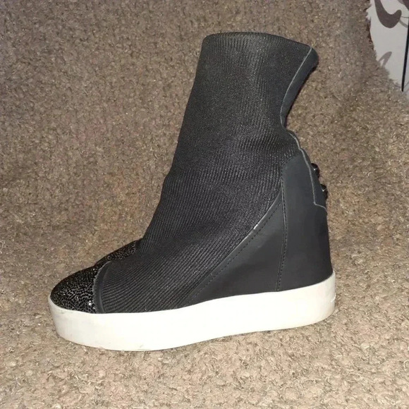 ALEXANDER SMITH-Glitter Toe Sock Booties-Black Leather-Sz 39-8.5-Excellent - Picture 2 of 7